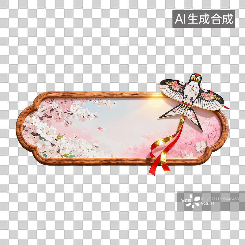 【AI数字艺术】古风春日樱花风筝装饰框图片素材