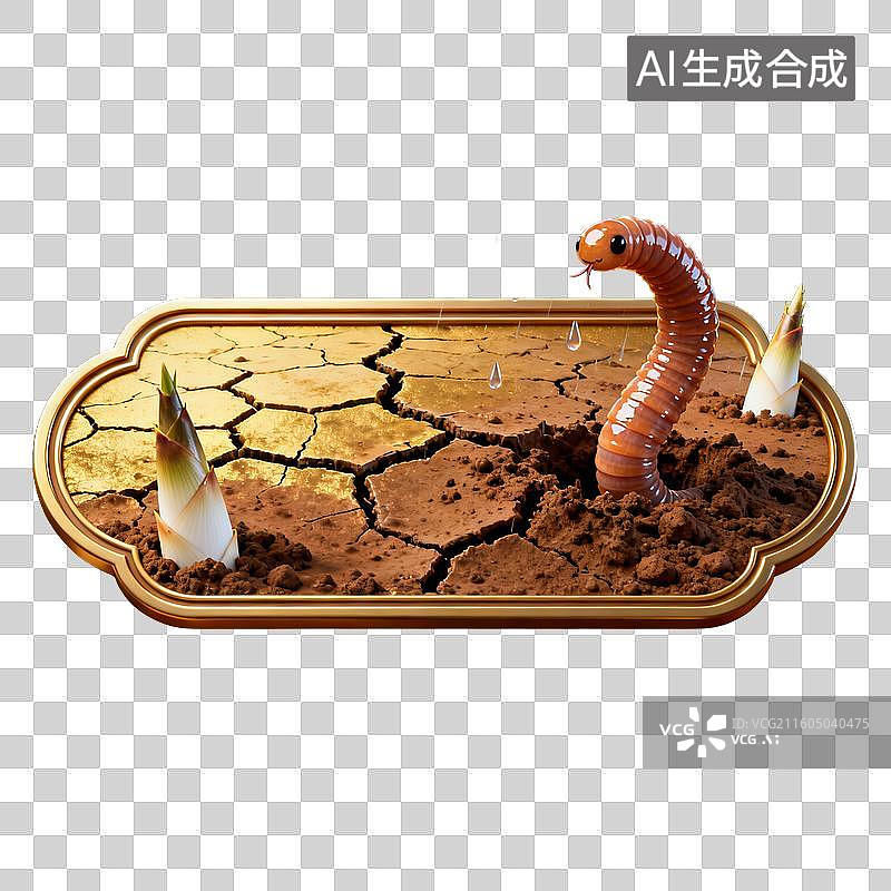 【AI数字艺术】干裂土地上的蚯蚓与新芽图片素材