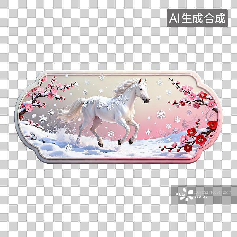 【AI数字艺术】雪地奔跑的白马与梅花雪景图片素材