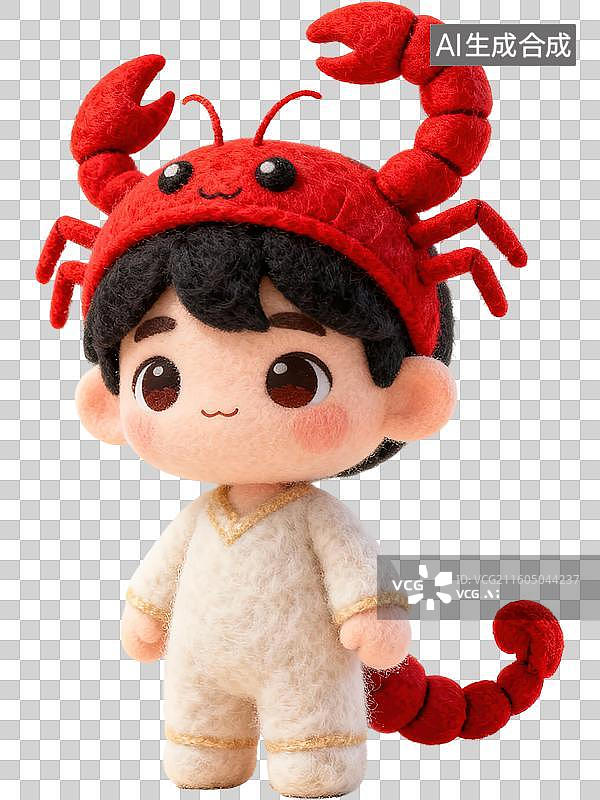 【AI数字艺术】天蝎座 12星座水象拟人形象造型 3D卡通立体手工针织毛毡风格毛绒玩具手办棉花娃娃创意设计透明无背景图片素材