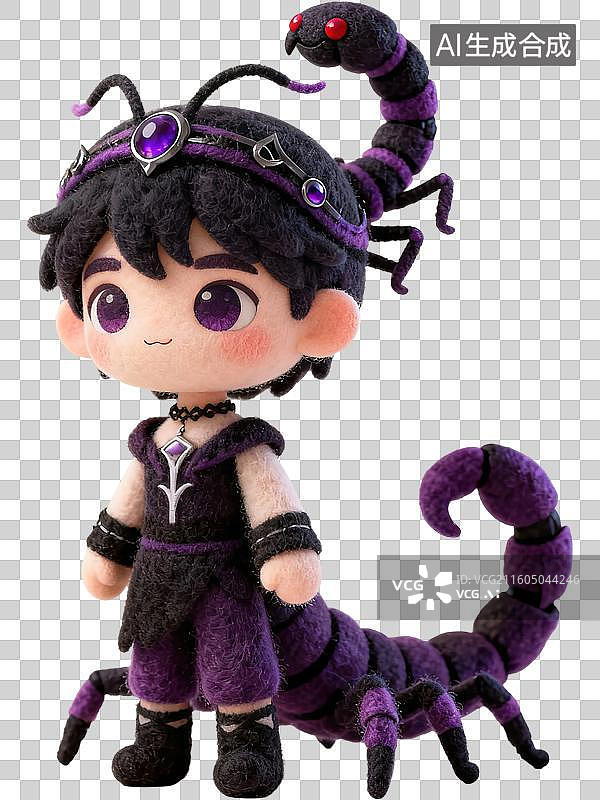 【AI数字艺术】天蝎座 12星座水象拟人形象造型 3D卡通立体手工针织毛毡风格毛绒玩具手办棉花娃娃创意设计透明无背景图片素材