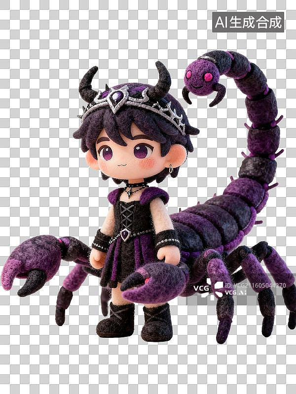 【AI数字艺术】天蝎座 12星座水象拟人形象造型 3D卡通立体手工针织毛毡风格毛绒玩具手办棉花娃娃创意设计透明无背景图片素材