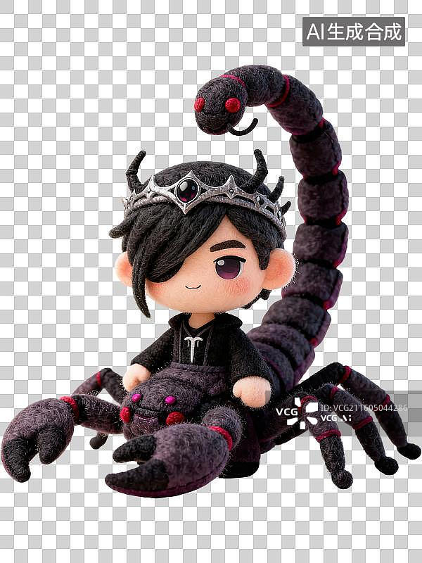 【AI数字艺术】天蝎座 12星座水象拟人形象造型 3D卡通立体手工针织毛毡风格毛绒玩具手办棉花娃娃创意设计透明无背景图片素材