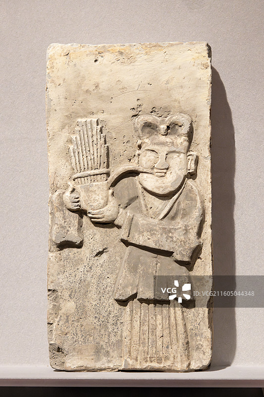 中国美术馆-墨韵文脉-甘肃丝路艺术珍品展-吹笙图雕刻砖-辽-甘肃省博物馆藏图片素材
