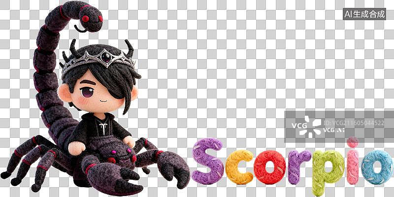 【AI数字艺术】天蝎座 12星座水象拟人形象造型 3D卡通立体手工针织毛毡风格毛绒玩具手办棉花娃娃创意设计透明无背景图片素材