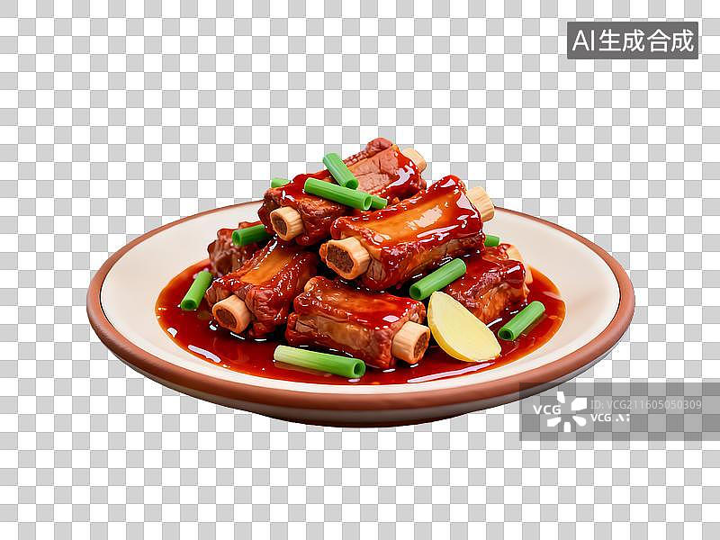 【AI数字艺术】3d粘土质感红烧排骨美食元素图片素材