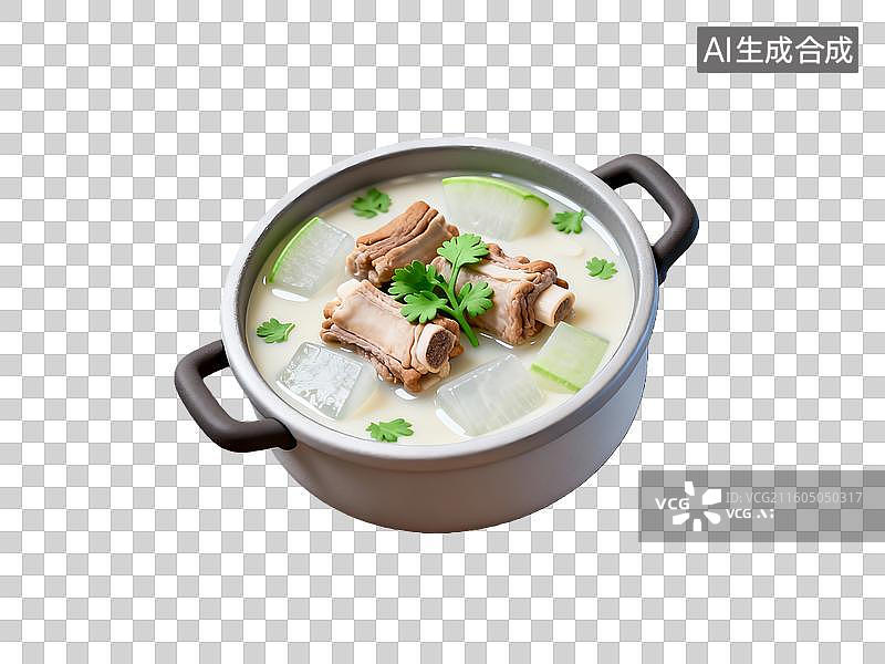 【AI数字艺术】3d粘土质感冬瓜排骨汤美食元素图片素材