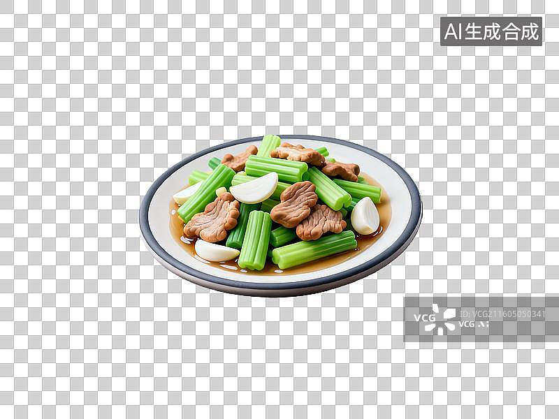 【AI数字艺术】3d粘土质感芹菜炒肉美食元素图片素材