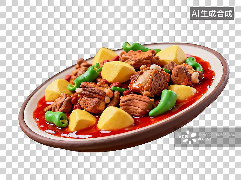 【AI数字艺术】3d粘土质感大盆鸡美食元素图片素材