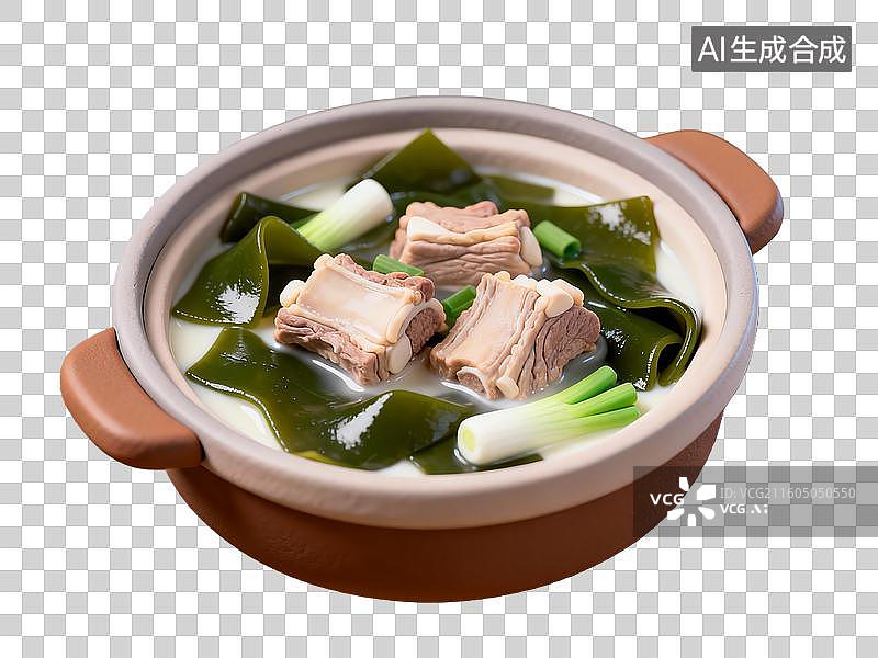 【AI数字艺术】3d粘土质感海带排骨汤美食元素图片素材