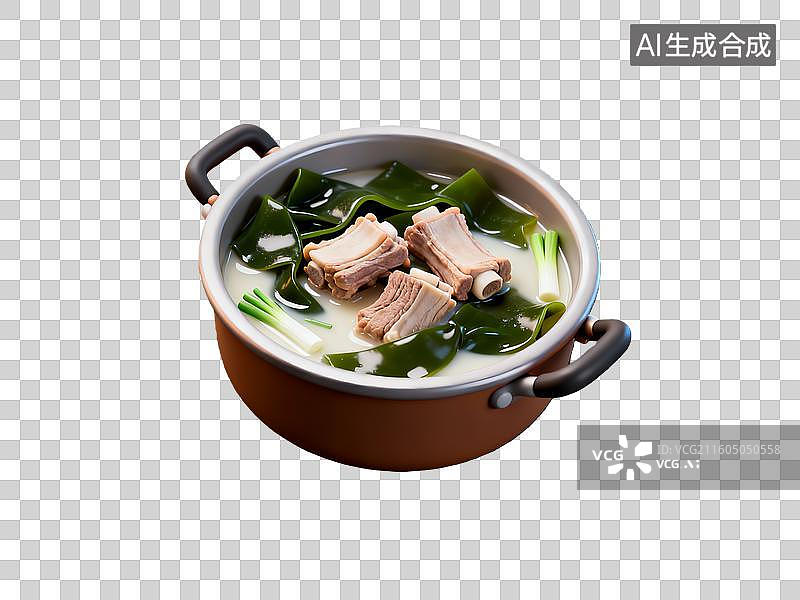 【AI数字艺术】3d粘土质感海带排骨汤美食元素图片素材
