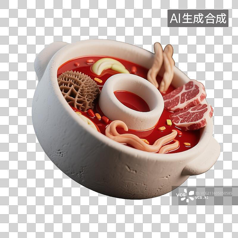 【AI数字艺术】3d粘土质感牛肉火锅美食元素图片素材