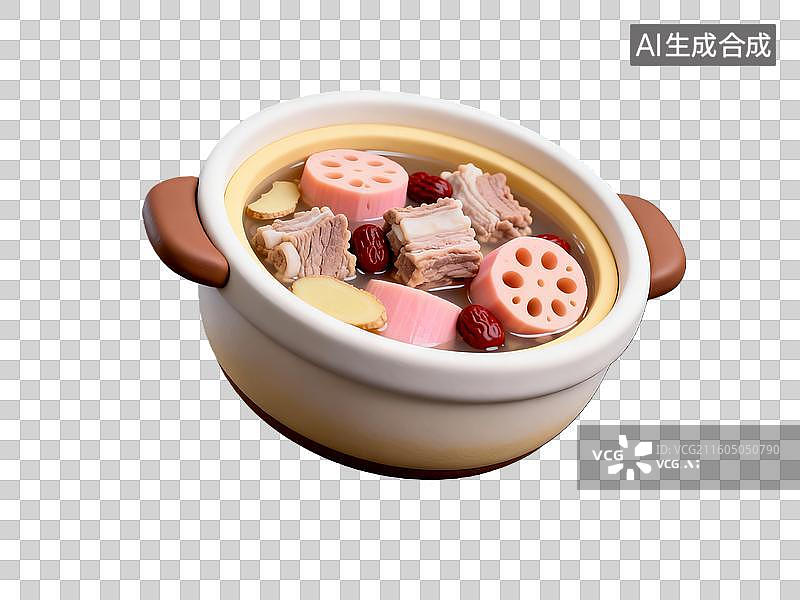 【AI数字艺术】3d粘土质感湖北排骨藕汤美食元素图片素材