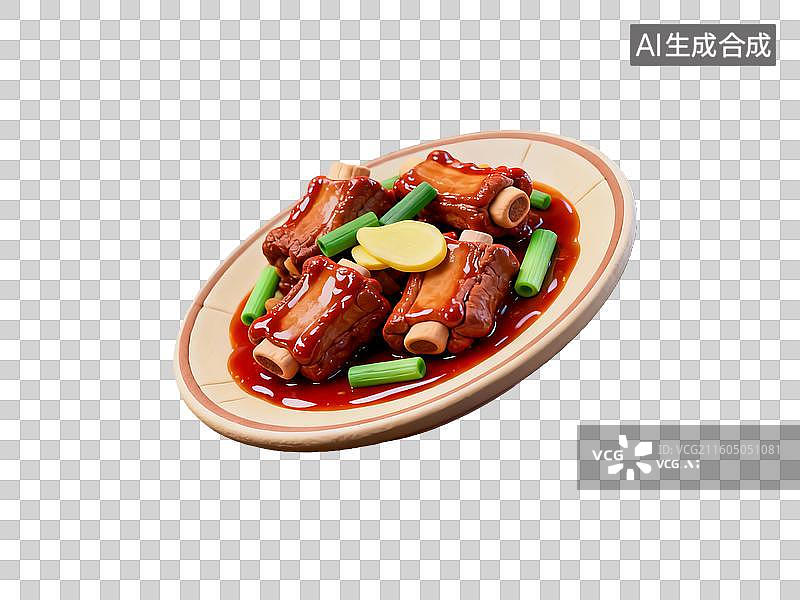 【AI数字艺术】3d粘土质感红烧排骨美食元素图片素材