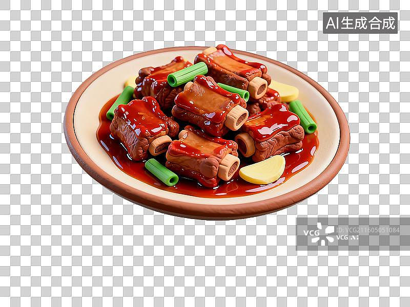 【AI数字艺术】3d粘土质感红烧排骨美食元素图片素材