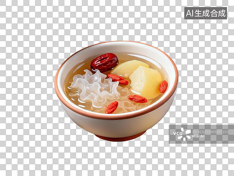 【AI数字艺术】3d粘土质感银耳雪梨枸杞美食元素图片素材