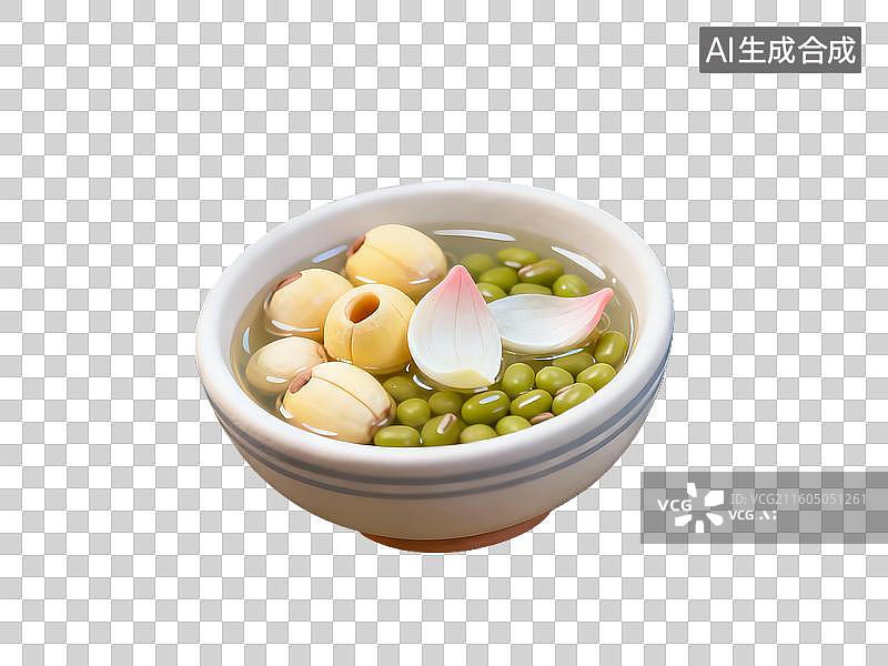 【AI数字艺术】3d粘土质感莲子绿豆白合美食元素图片素材