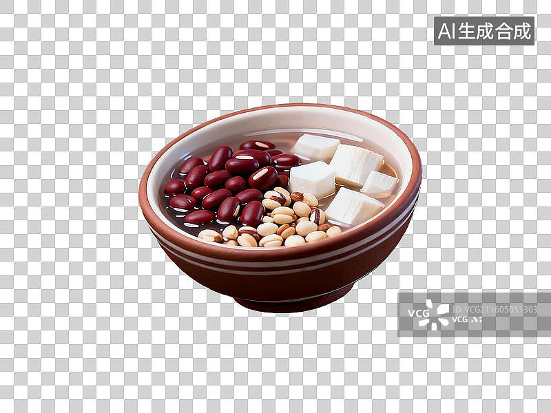 【AI数字艺术】3d粘土质感红豆糖水美食元素图片素材