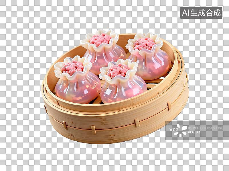 【AI数字艺术】3d粘土质感水晶虾饺美食元素图片素材