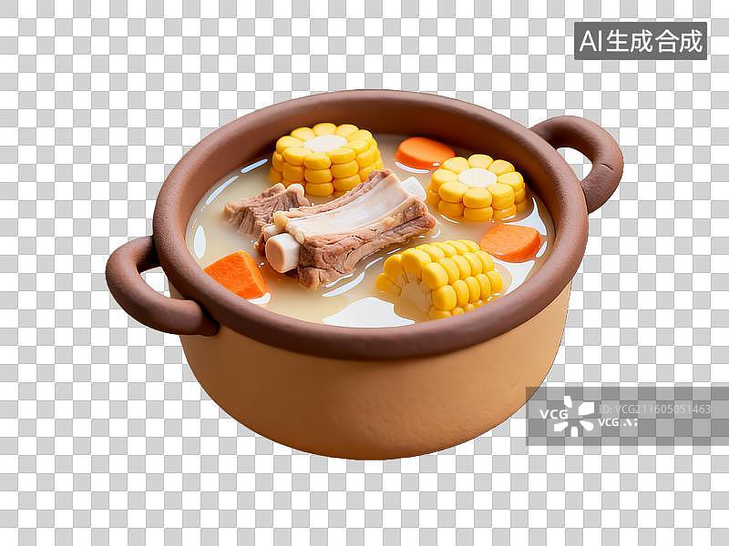 【AI数字艺术】3d粘土质感玉米排骨汤美食元素图片素材