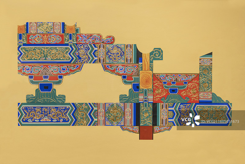 北京故宫养心殿抱厦梁架彩画小样复原图图片素材