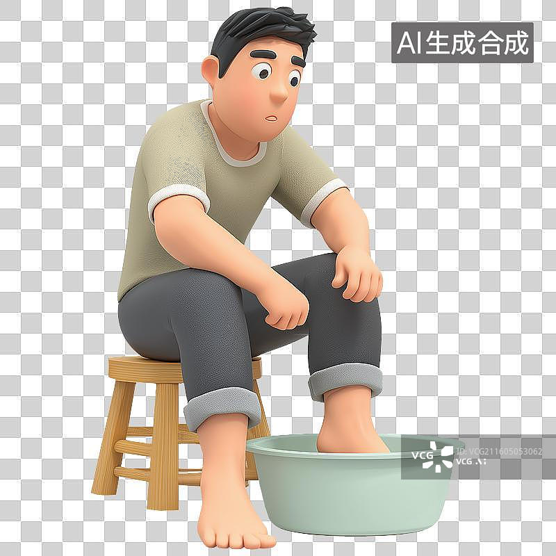 【AI数字艺术】医疗健康主题3D拟物风格青年养生泡脚元素图片素材