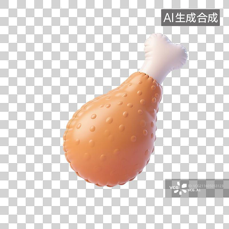 【AI数字艺术】3D渲染，充气风格，烤鸡腿，鸡腿，烤鸡，鸡肉，美食免抠元素图片素材