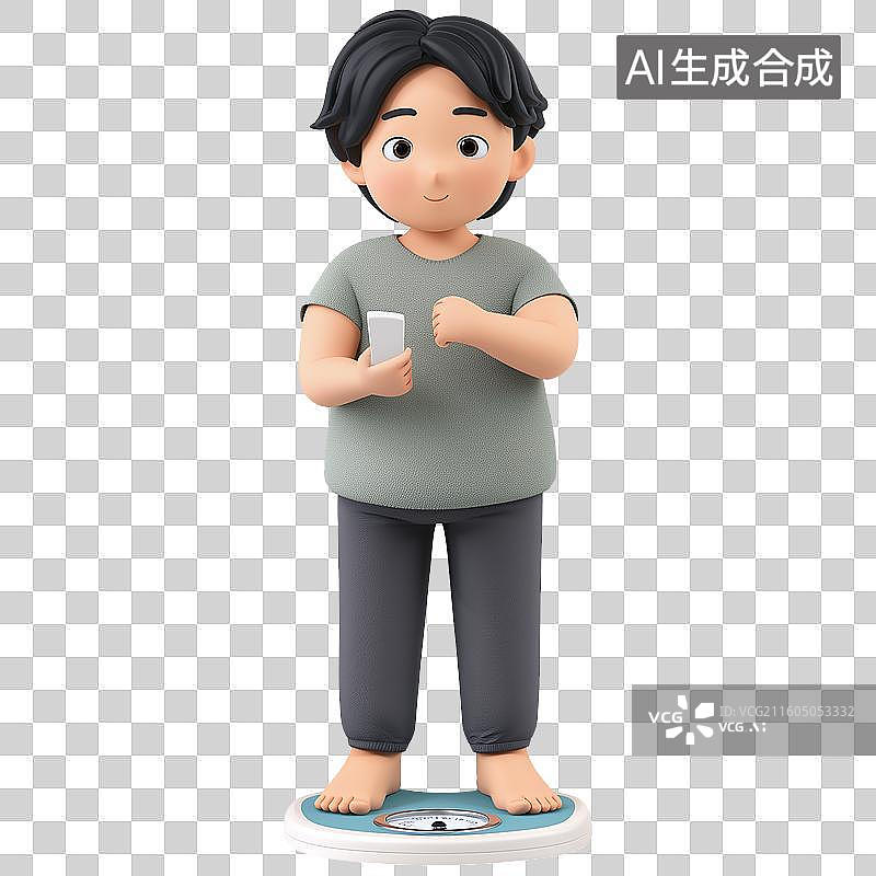 【AI数字艺术】医疗健康主题3D拟物风格一个人在体检称重图片素材