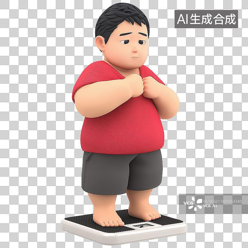 【AI数字艺术】医疗健康主题3D拟物风格一个人在体检称重图片素材