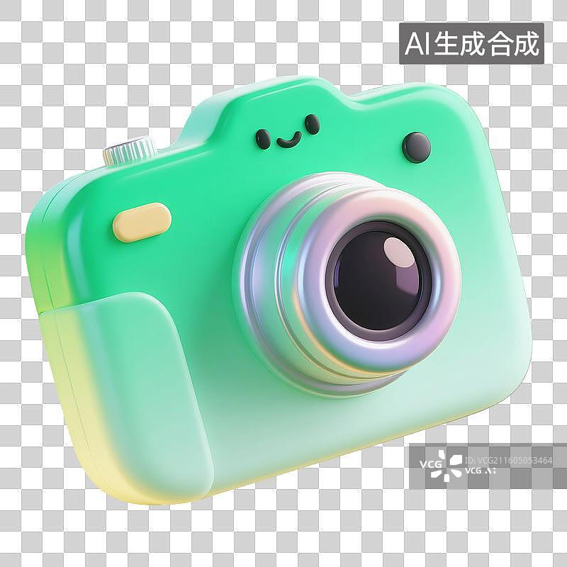 【AI数字艺术】3D渲染，绿色相机，照相机，卡通图形图标，免抠元素图片素材