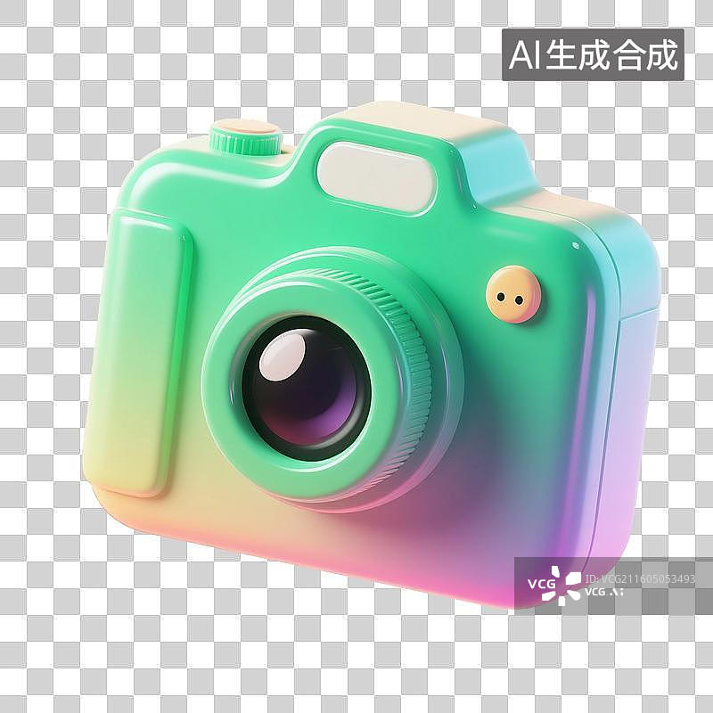 【AI数字艺术】3D渲染，绿色相机，照相机，卡通图形图标，免抠元素图片素材