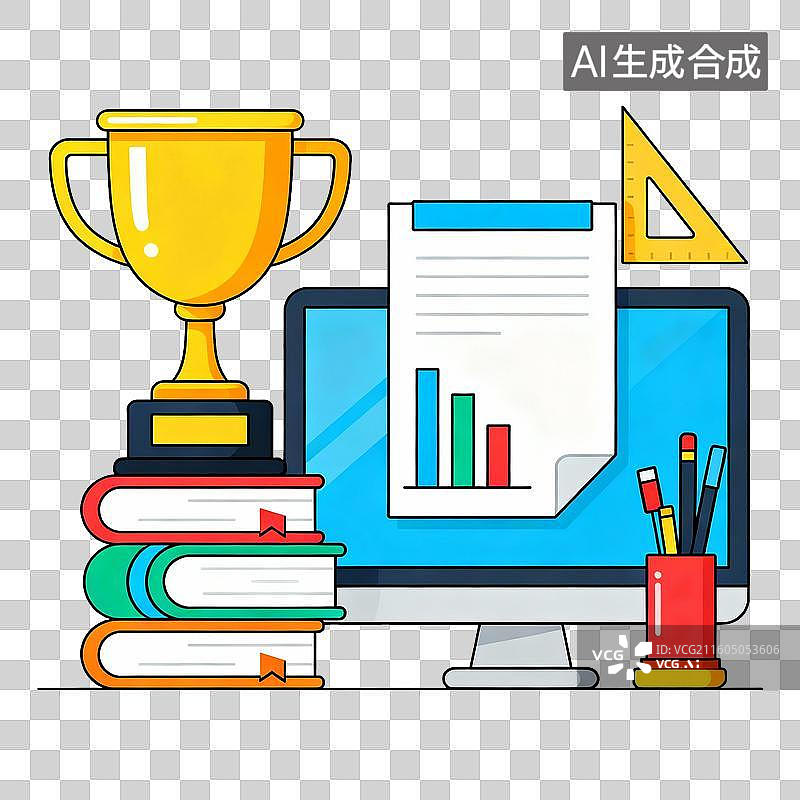 【AI数字艺术】学习办公与成就展示场景图片素材