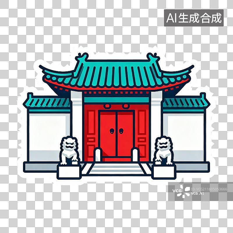 【AI数字艺术】中式传统门楼与石狮子图片素材