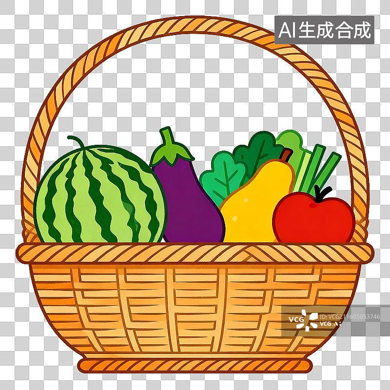 【AI数字艺术】花篮和果蔬元素图片素材
