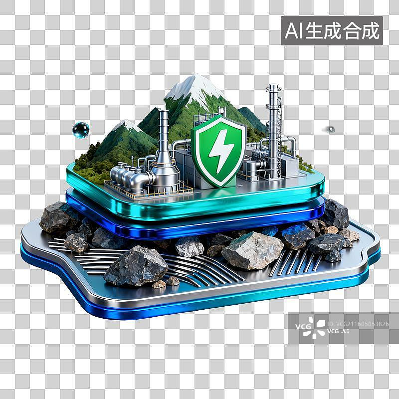 【AI数字艺术】工业能源安全防护与自然景观的3D科技场景图片素材