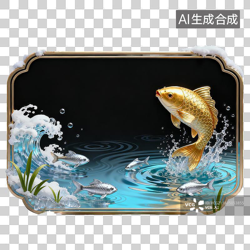 【AI数字艺术】金鲤跃水银鱼游图片素材