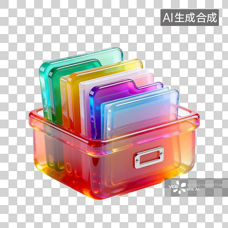 【AI数字艺术】炫彩透明收纳盒与多色文件夹图片素材