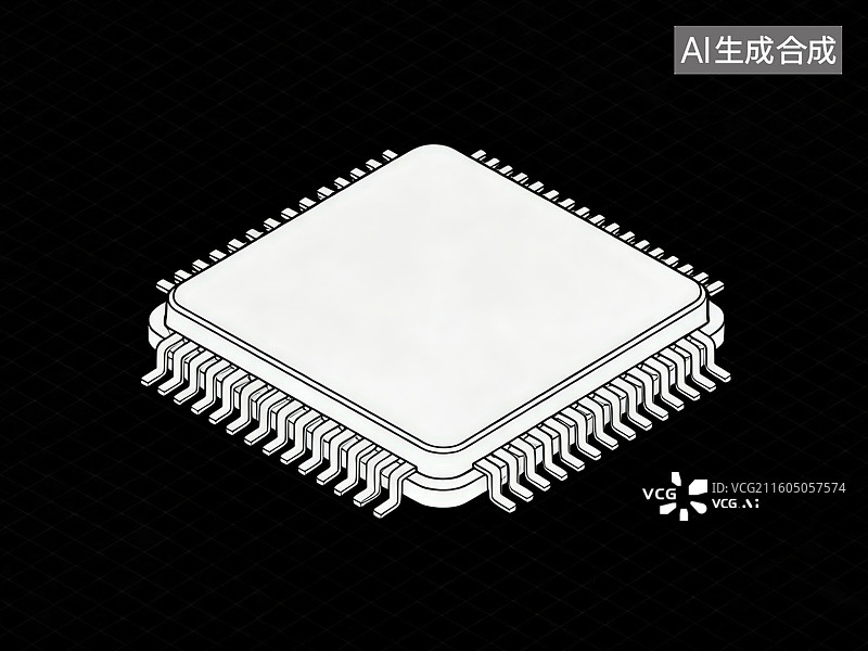 【AI数字艺术】黑色背景下的黑白线条画计算机电脑晶圆芯片图片素材