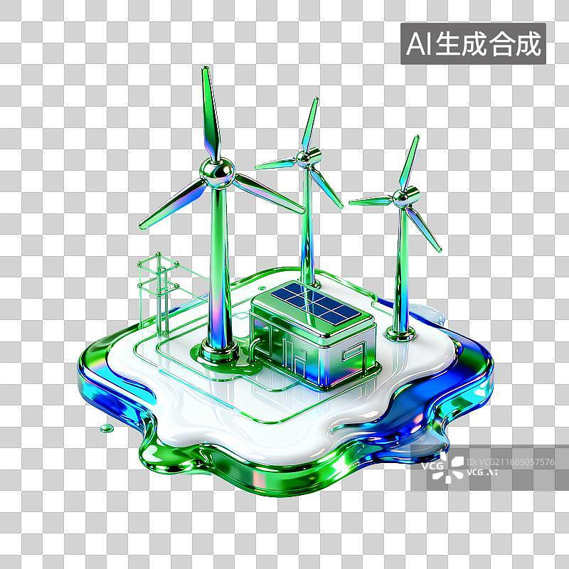 【AI数字艺术】3D炫彩清洁能源发电设施图片素材