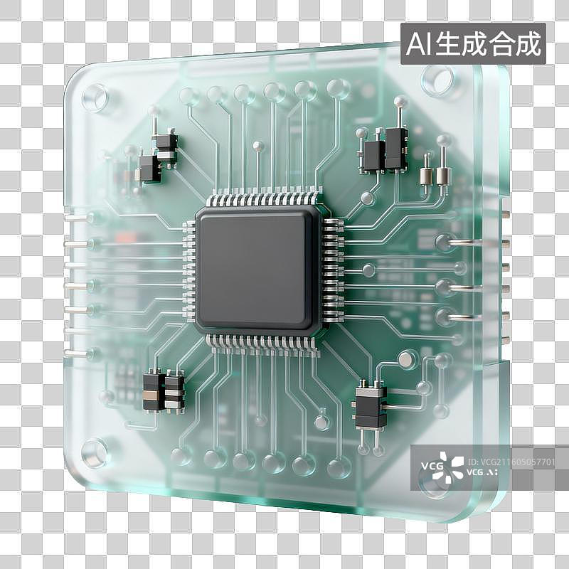 【AI数字艺术】透明封装的集成电路芯片电路板图片素材