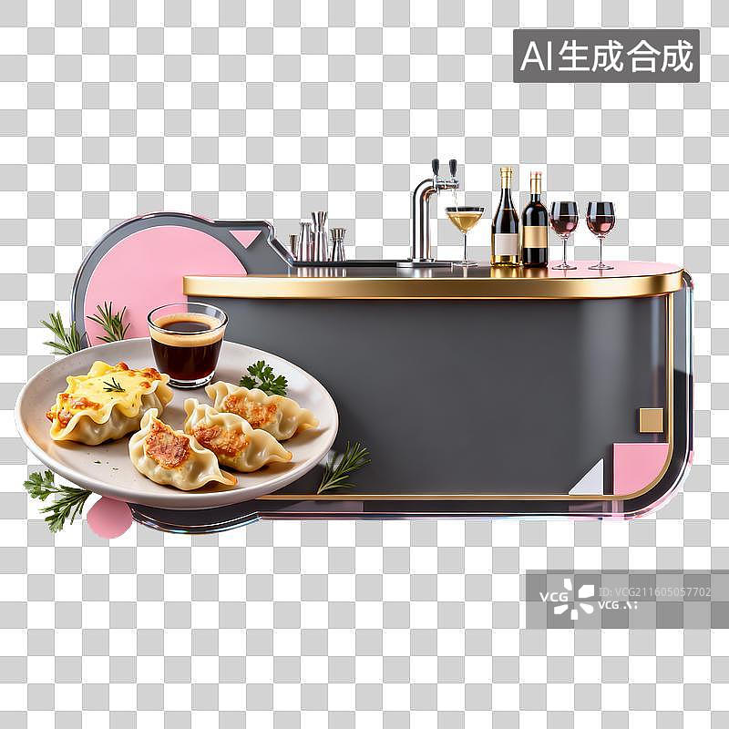【AI数字艺术】吧台场景中的美味煎饺咖啡与酒水图片素材