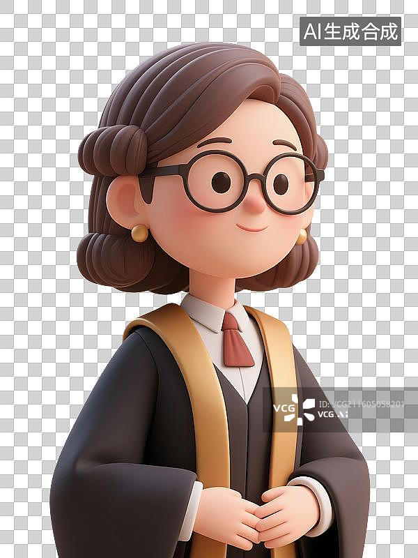 【AI数字艺术】3D渲染卡通人物，法官，律师，法律，免抠元素图片素材