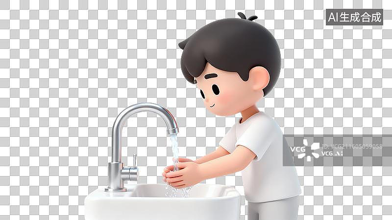 【AI数字艺术】男孩在洗手池洗手图片素材