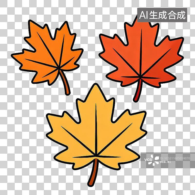 【AI数字艺术】三片秋叶的彩色插画图片素材
