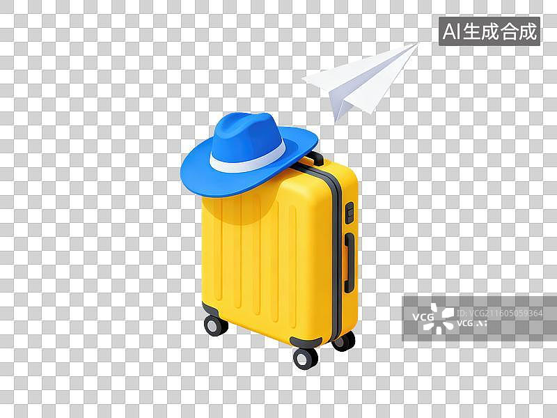 【AI数字艺术】黄色行李箱配蓝色帽子图片素材