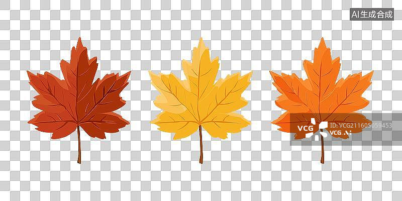 【AI数字艺术】三片秋叶的彩色插画图片素材