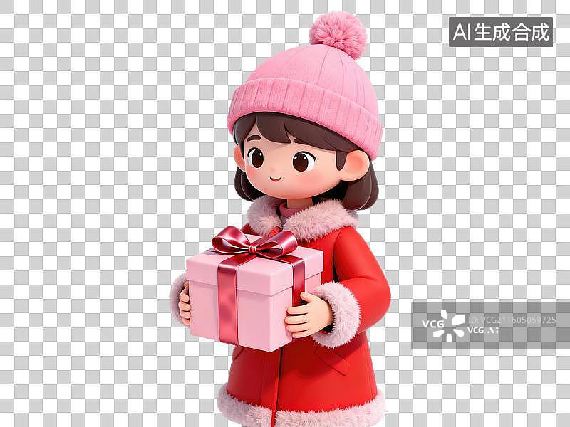 【AI数字艺术】小女孩手持粉色礼物盒图片素材