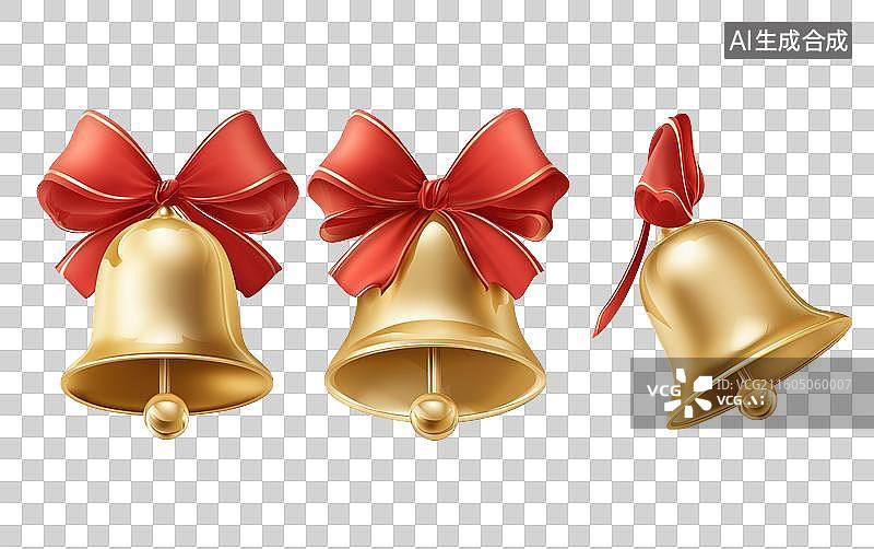 【AI数字艺术】金色铃铛配红色蝴蝶结图片素材