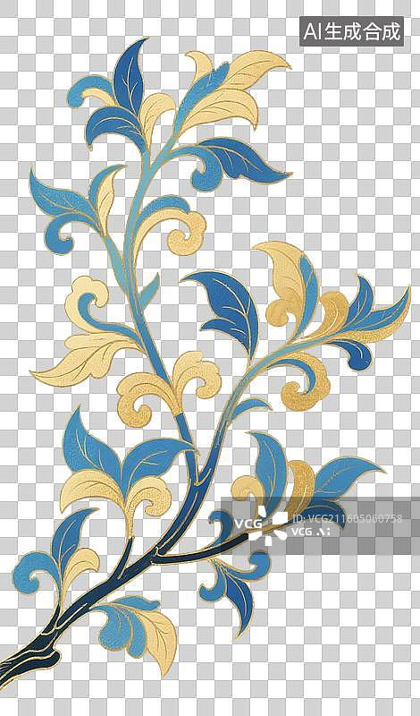 【AI数字艺术】中国风手绘插画，叶子，枝叶，藤蔓花纹，草本，叶子，茶叶，叶片，免抠元素图片素材