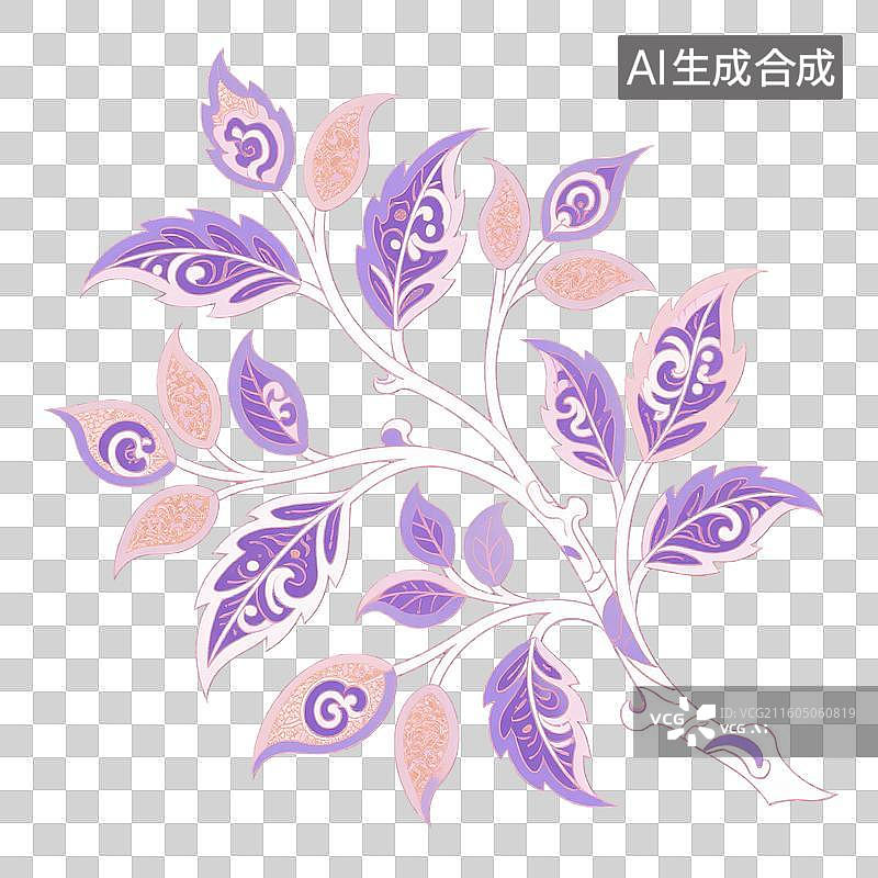 【AI数字艺术】中国风手绘插画，叶子，枝叶，藤蔓花纹，草本，叶子，茶叶，叶片，免抠元素图片素材
